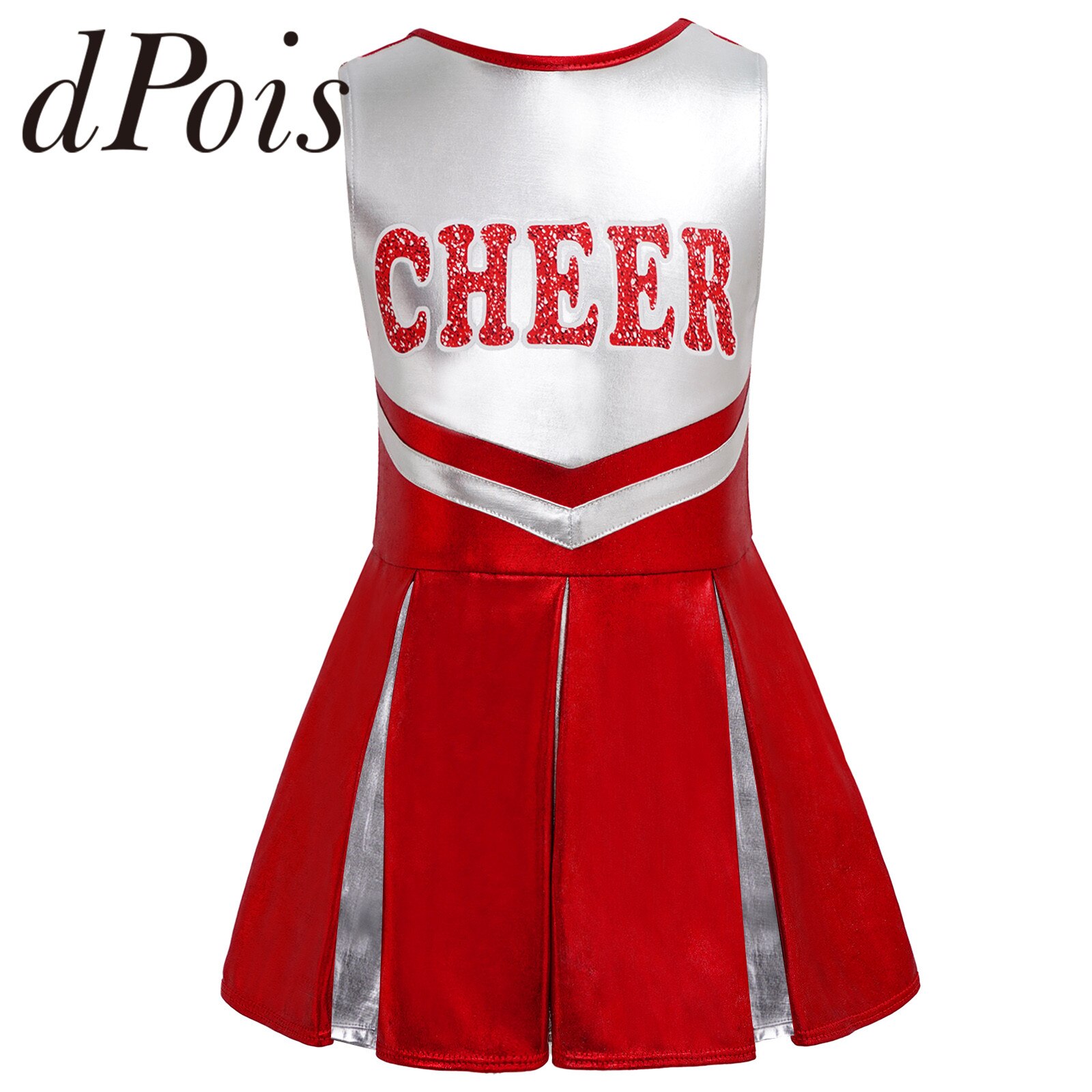 Kids Meisjes Metallic Cheerleading Uniform Jurk Dancewear Dansen Concurrentie Cheerlead Dans Jurk Childs Cheerleader Kostuum