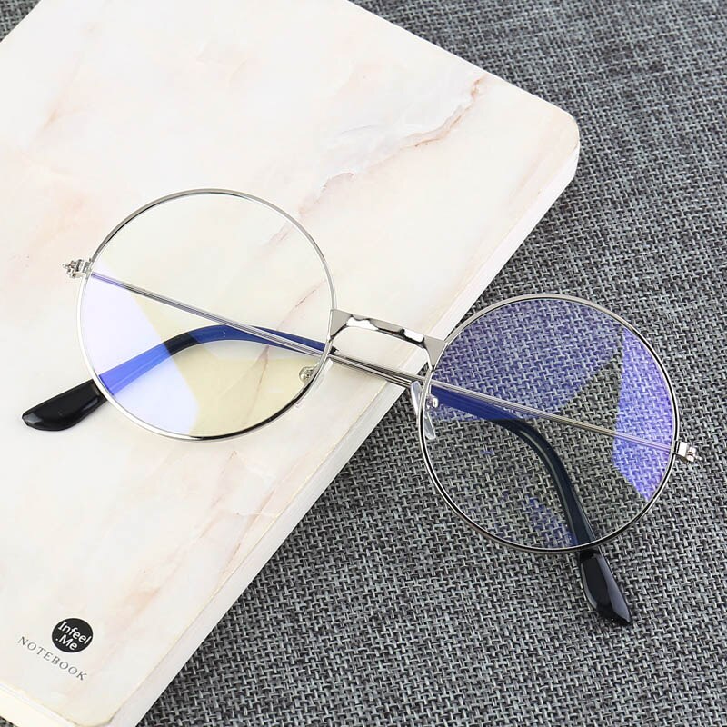 Gafas montura redonda clásicas Vintage para hombre y mujer, lentes planas de espejo óptico para miopía, montura Simple de Metal, novedad de: Silver