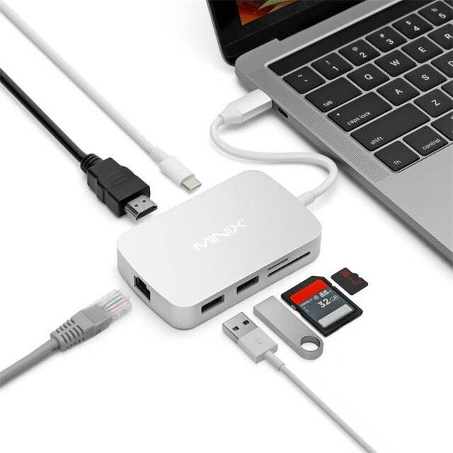 MINIX NEO C XGR HDMI-compatible Output Multiport Adapter Type C Hub With Power For Charging USB-C: Silver