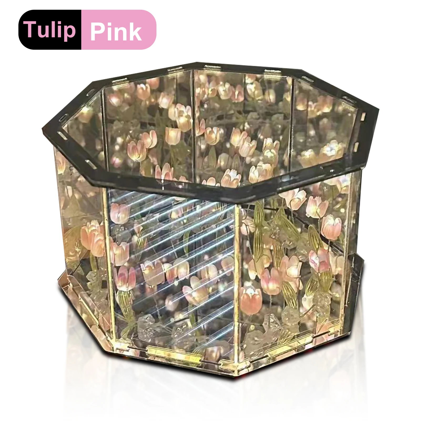 Diy tulipan nattlampe led dekorativ blomsternattlampe magisk kube bordlampe og speil til bilpynt jul: Grønn
