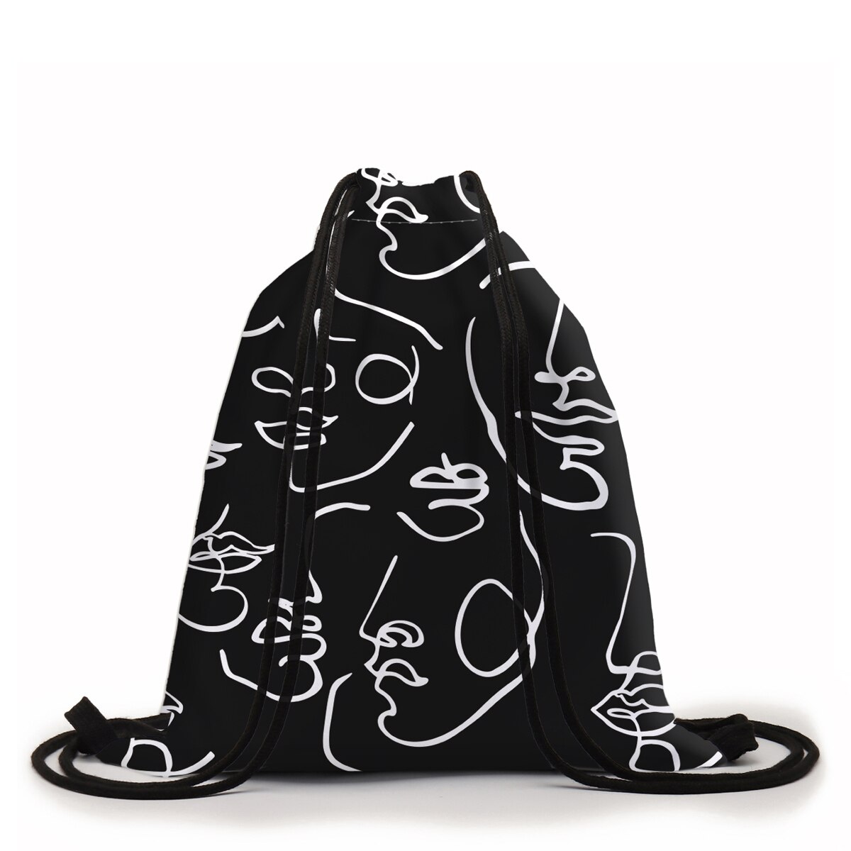 Deanfun Trendy Drawstring Bag Abstract Line Face Printed Black Backpack Women Function Storage Softback 60462