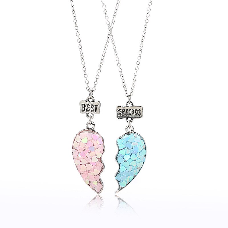 Luckydays Heißer Pailletten Nähte Herz Gebrochen Beste Freunde Halskette Anhänger Kette BFF Freundschaft Schmuck Für freundlicher 2 Teile/satz: stil 1