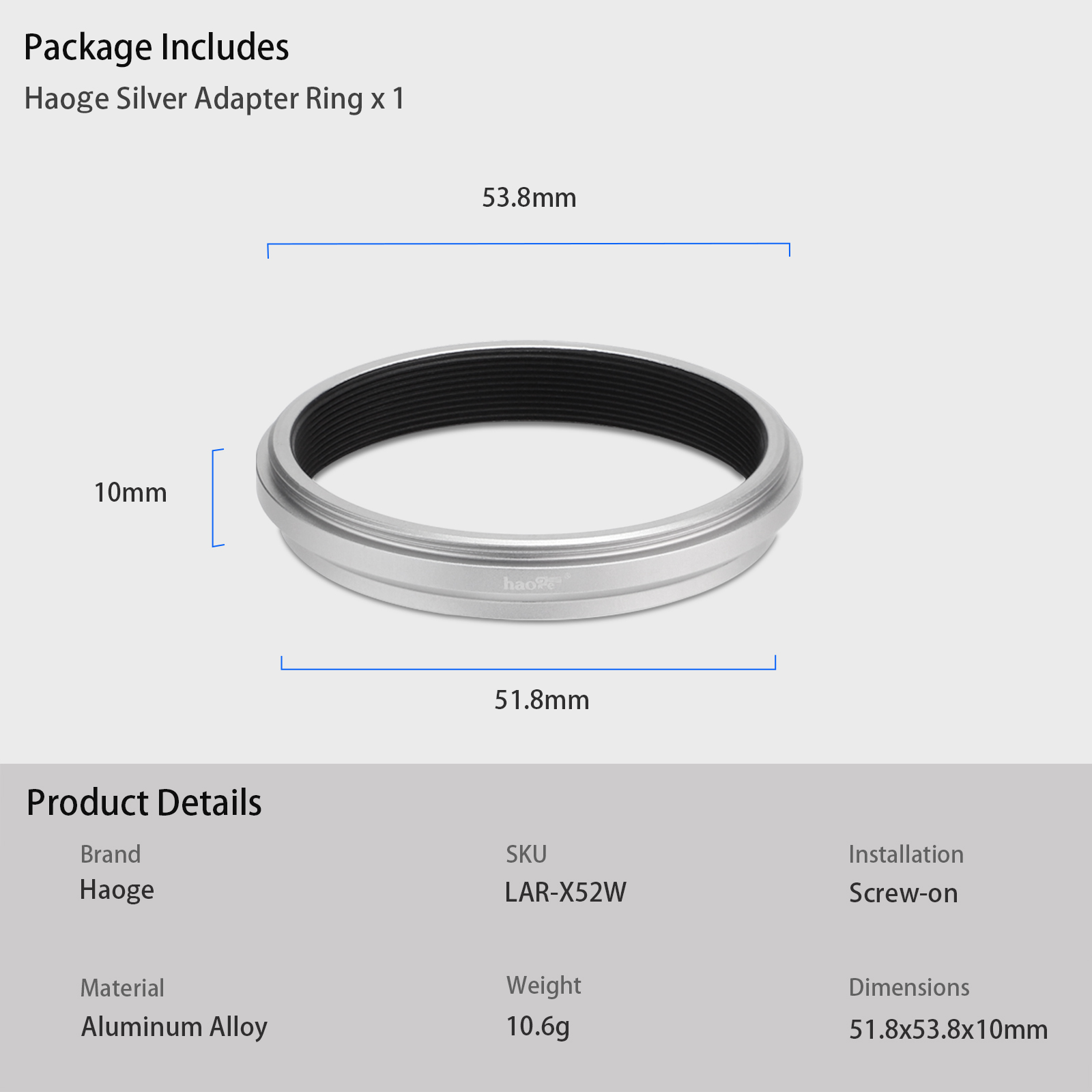 Haoge Lens Filter Adapter Ring for Fujifilm Fuji X100VI X100V Camera fit 49mm UV CPL ND Filter Lens Cap Replace AR-X100 Silver