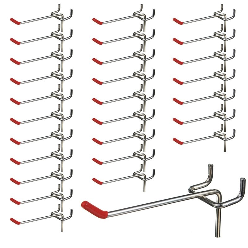 25 uds. Ganchos Pegboard de 100Mm listón de pared tienda de exhibición Peg colgar se adapta gancho para el hogar Metal cromado 1-1,5Kg de carga: Default Title