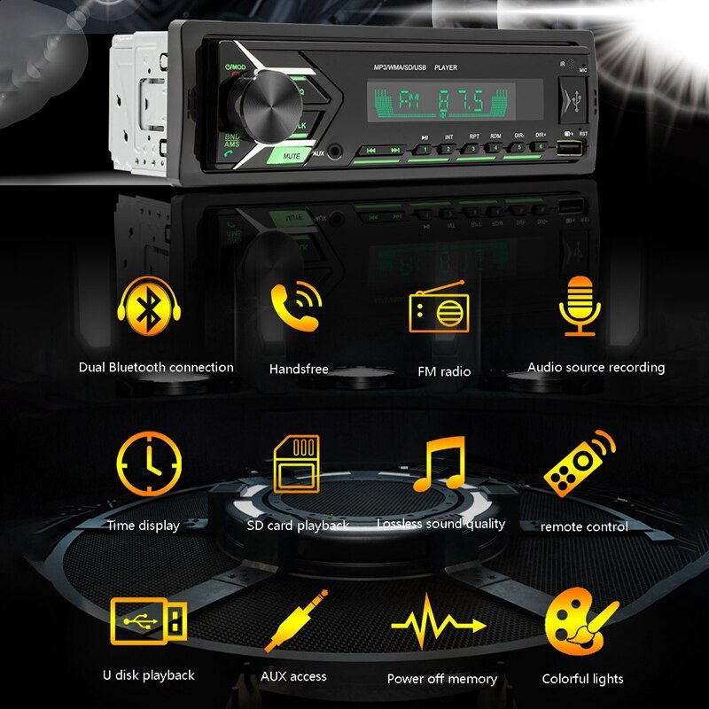 Car Radio MP3 Player FM o Music USB SD Digital Bluetooth with Auxiliary Input in Dash Slot