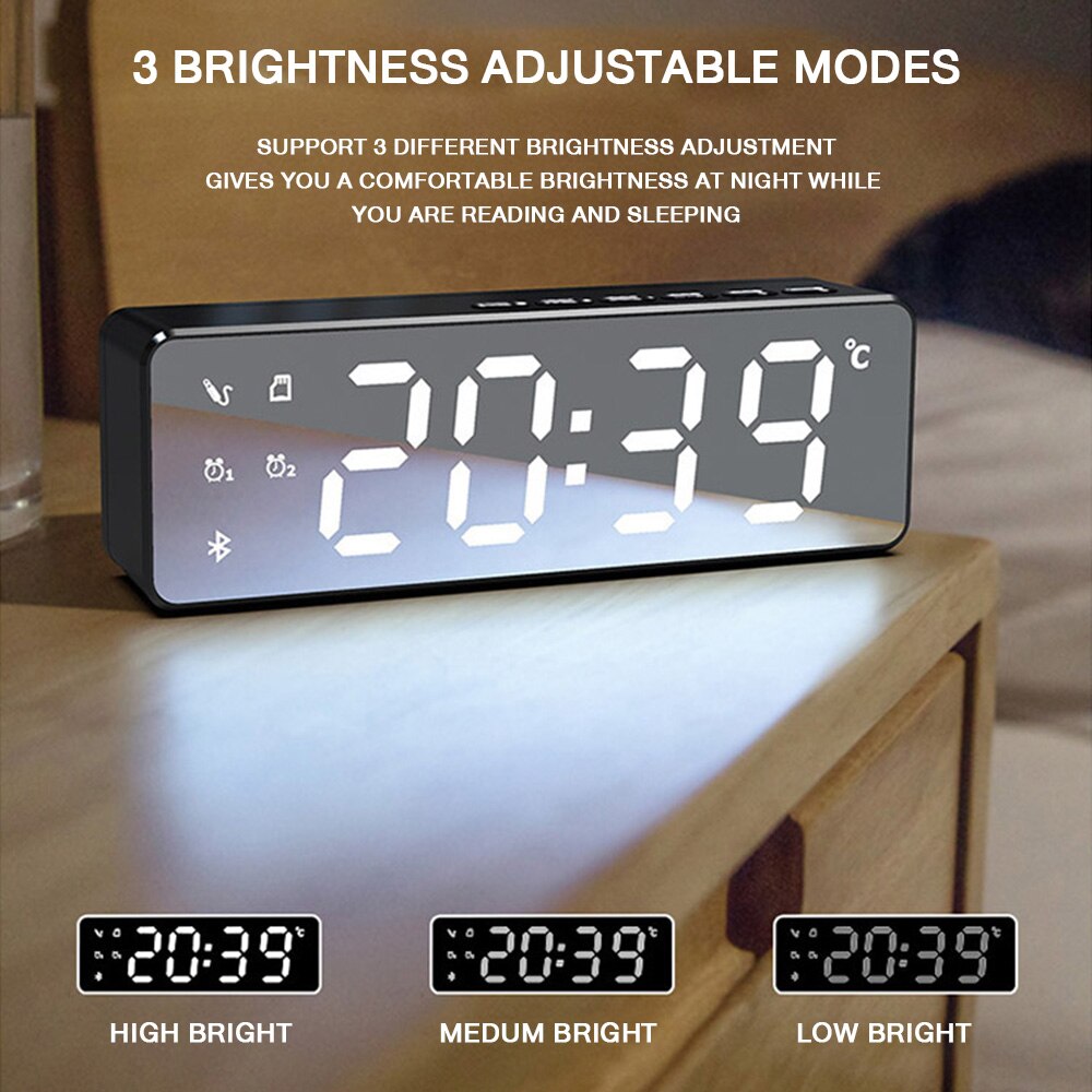 B119 wireless bluetooth speaker USB mobile phone computer LCD digital display 3 levels brightness Real-time ambient temperature