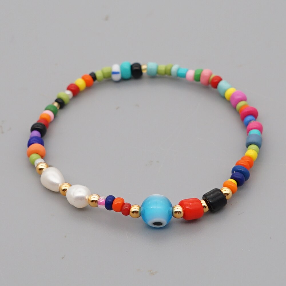 Go2 boho boho armbanden turkse boze oog armbanden sieraden zomer strand parel regenboog zaadkralen sieraden voor meisjes: Zz -b200080d