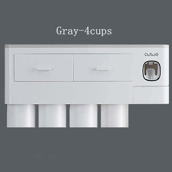 Toothbrush Holder Automatic Toothpaste Dispenser With Cup Wall Mount Toiletries Storage Rack Bathroom Accessories Set: 4 Cups Gray