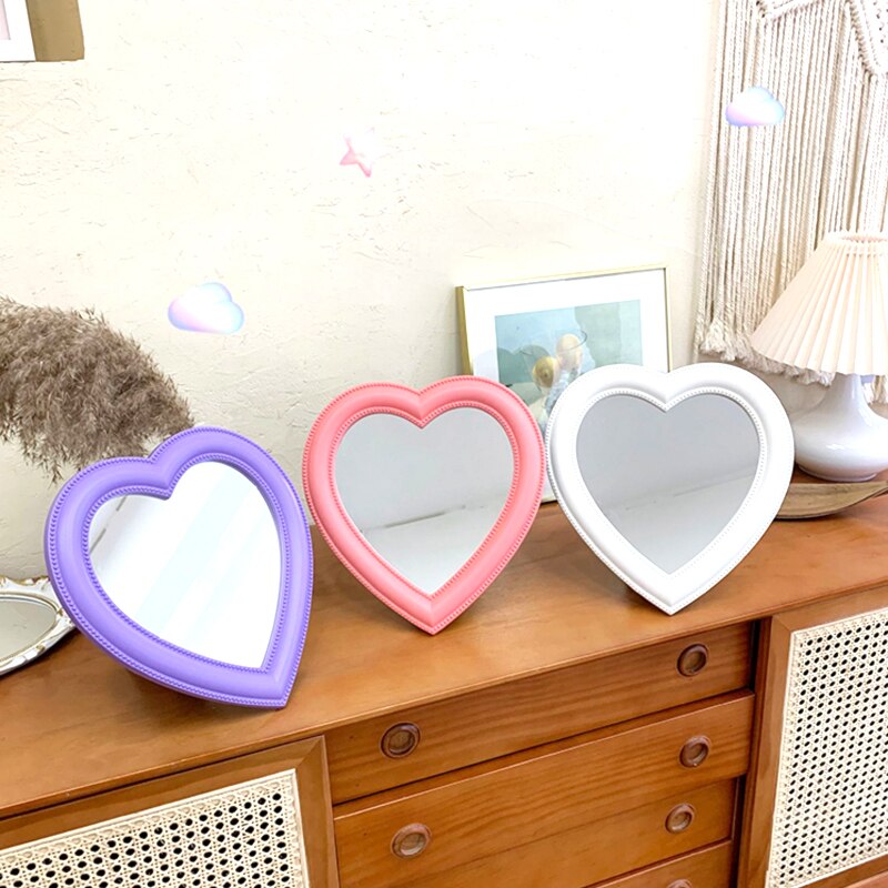 Ins Liefde Spiegel Desktop Spiegel Muur Make-Up Spiegel Gemonteerd Tweeërlei Gebruik Meisje Kamer Wanddecoratie Hartvormige spiegel