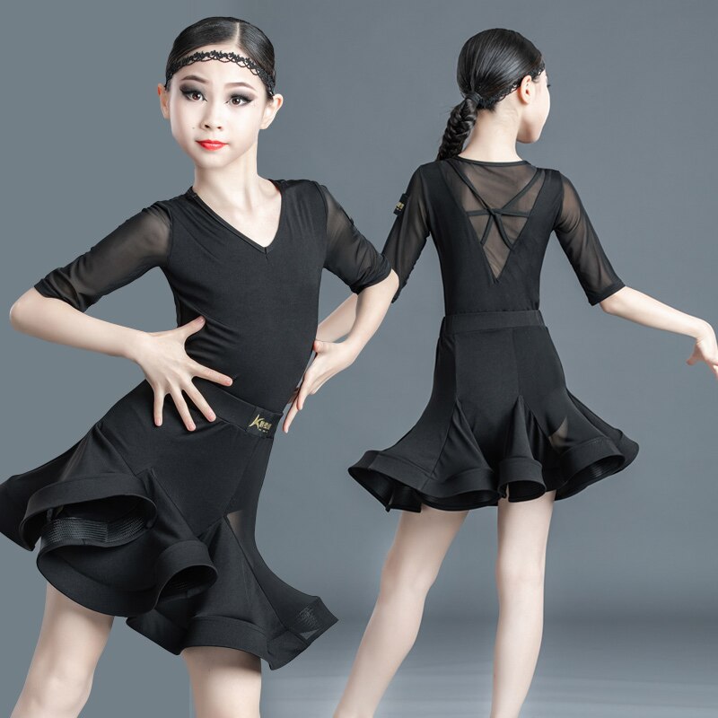 NOVEDAD DE VERANO , vestido de baile latino para niños, trajes de competición , falda de baile latino, traje superior 2 uds