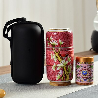 Portable Travel Tea Set Ceramic Tea Set Box One Pot Four Cups High-end: Red