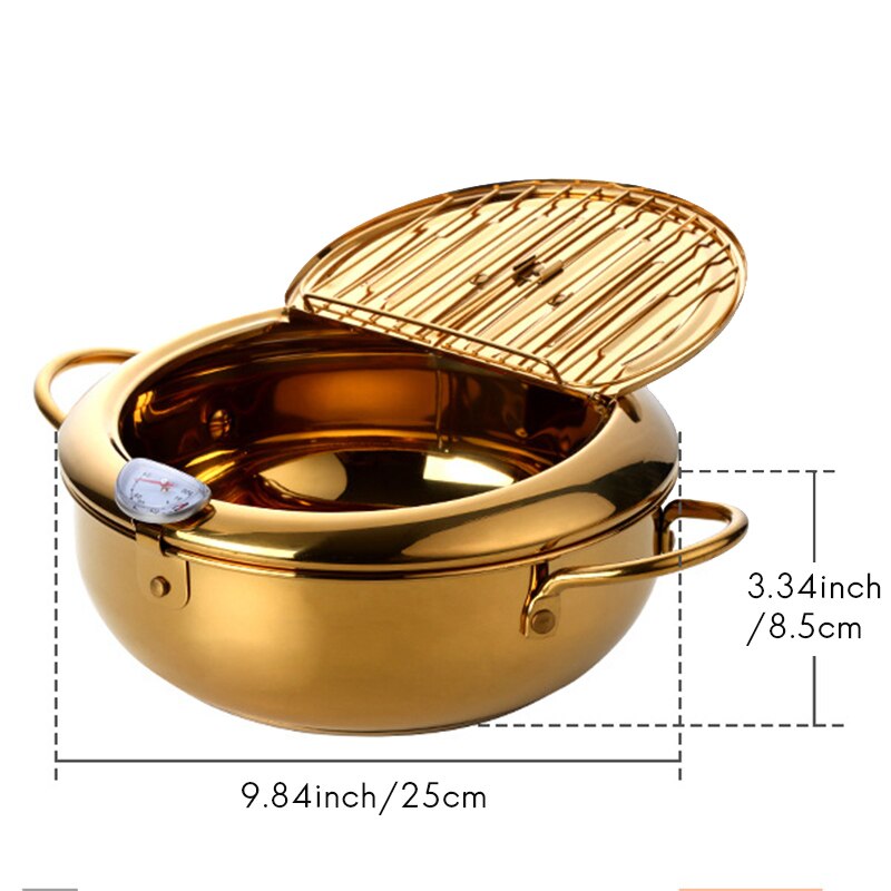 Frituren Pot Met Een Thermometer En Een Deksel 304 Roestvrij Staal Keuken Tempura Friteuse Pan Keuken Gereedschap