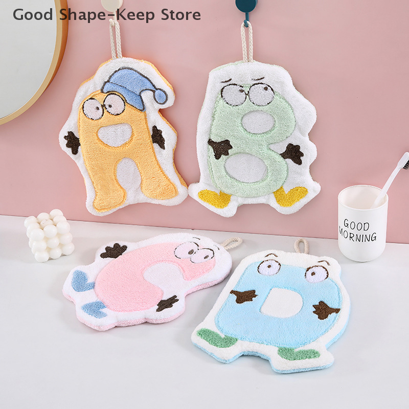 Asciugamano da cucina assorbente ad asciugatura rapida, per bambini, cartoni animati, anelli appesi, in microfibra, velluto corallo, bagno, camera da letto
