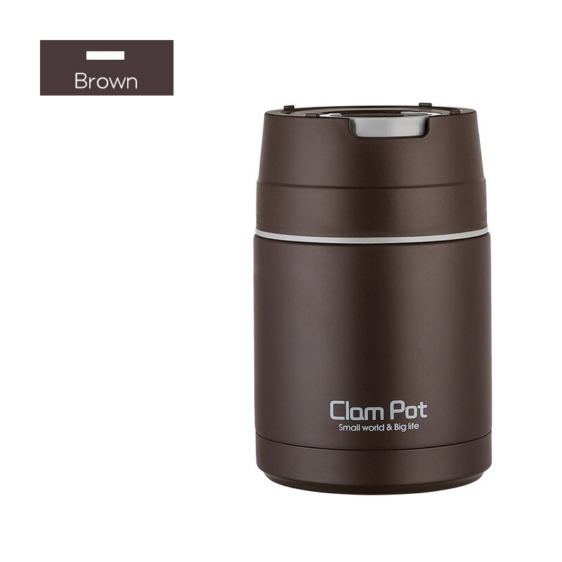 Frasco grande de alimentos aislado al vacío con cuchara, contenedores de termo para sopa con asa, contenedor de conservación de alimentos de doble capa de 800 ml: Brown