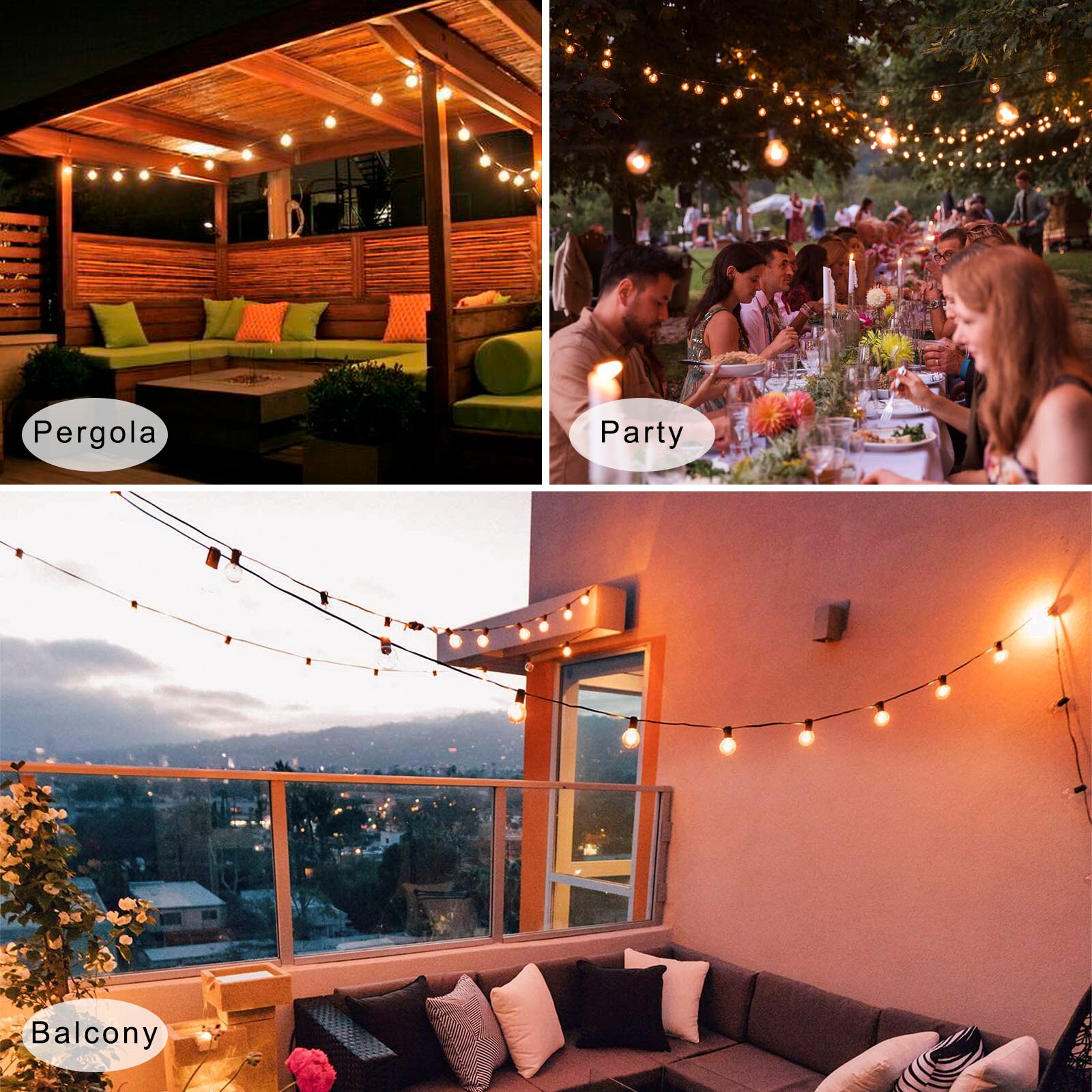 50ft g40 globus pære streng lys med 50 klare ball årgang pærer innendørs/utendørs hengende paraply terrasse streng belysning eu/oss