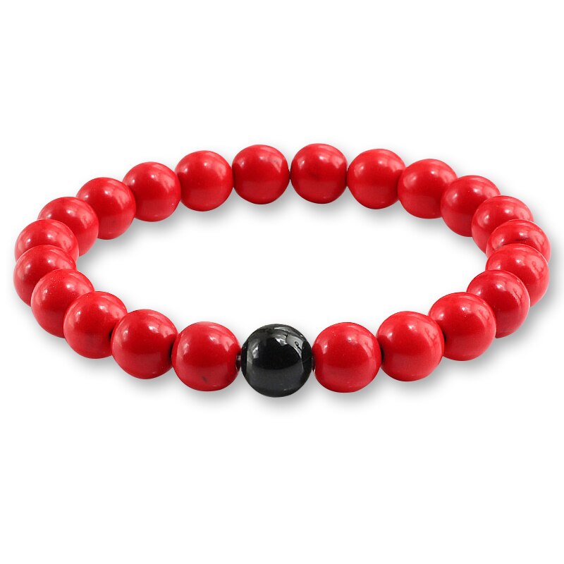 Neue verrotten Natürliche Türkisen Verkrustete Stein Charme 8mm Männer Strang Armbinde Femme Runde Perlen Buddha Armbänder Für Frauen Pulseira Schmuck: rot schwarz