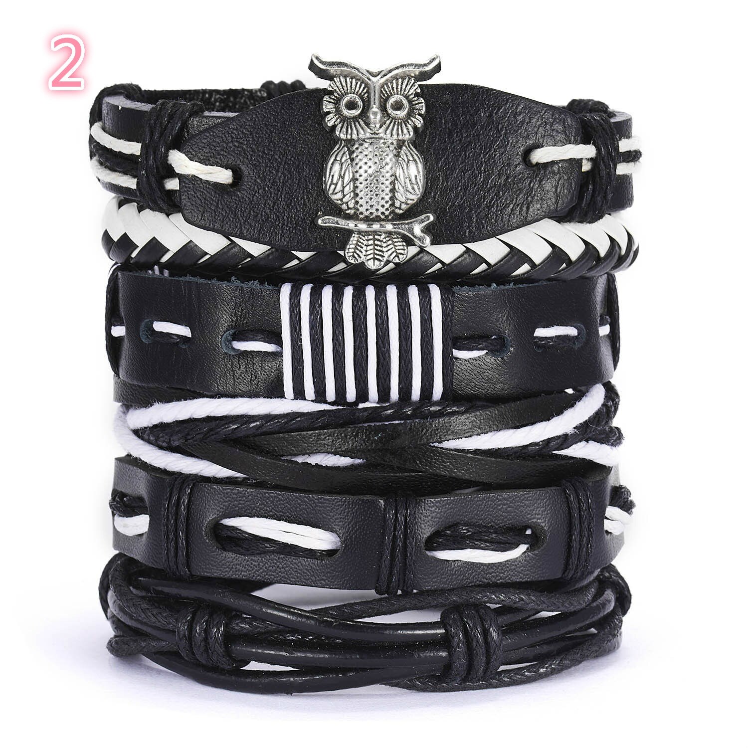 Accessoires de main rétro pour hommes, ensemble réglable en cuir tricoté croisé, Bracelet accessoires pour main, 5 pièces: 2