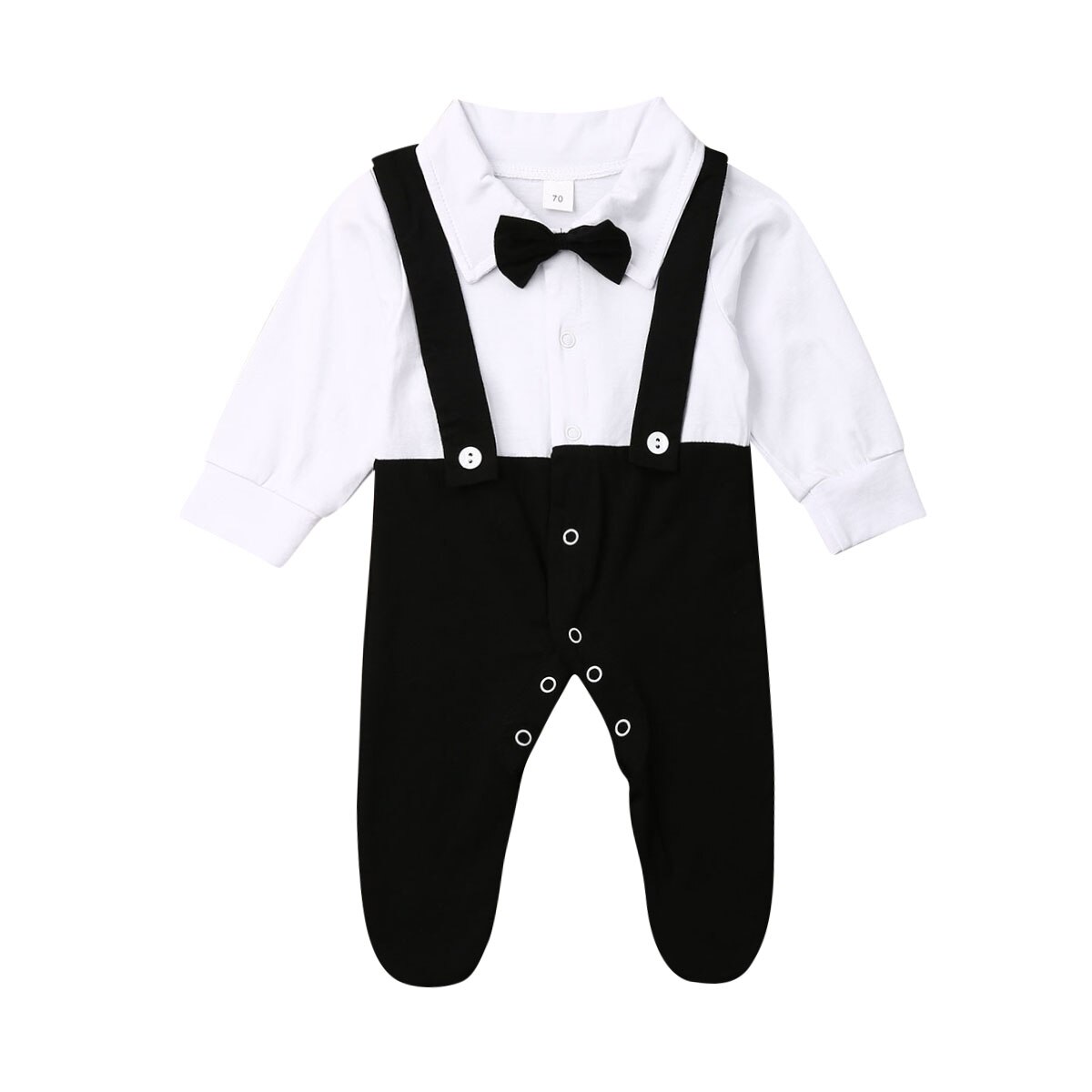 Mode Baby Baby Boy Kleding Katoen Kids Party Formele Boog Lange Mouw Voet Cover Romper Jumpsuit Outfits 0-12M: Black / 9m