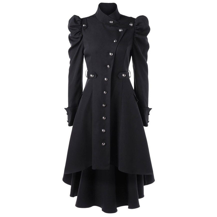 Kappa dam vintage steampunk lång kappa gotisk överrock dam retro jacka lyxmärke laxstjärtsväst femme: Svart / Xxl