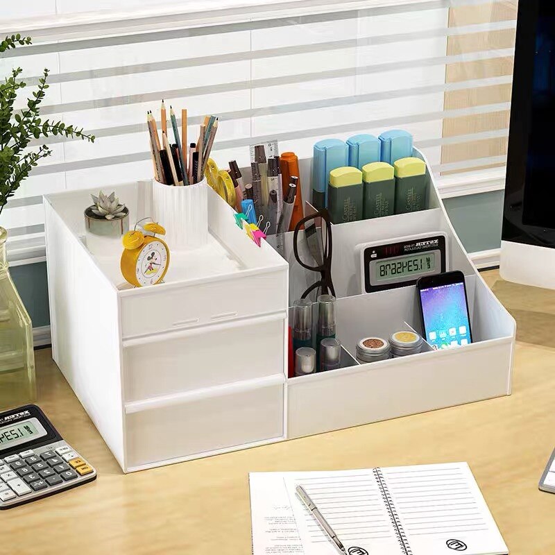 Pen Holder for Desk, Plastic Pencil Organizer Holder, Cute Pen Organizer Storage with Drawer, Ideal for Office, Classroom,