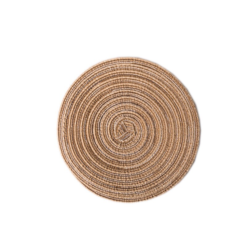 Onderlegger ronde tafel ramie isolatiemat effen placemats linnen antislip tafelmat keukenaccessoires decoratie onderzetter: Koffie 18cm