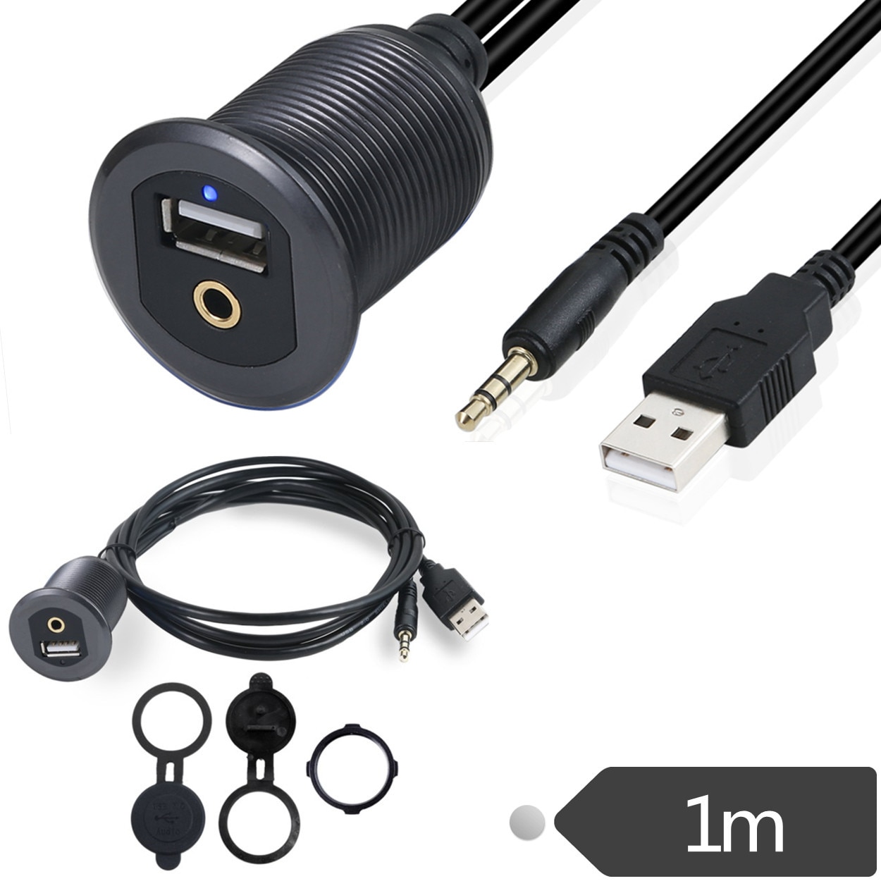 Led lys usb & 3.5mm aux forlenger innfelt kabel , 1/8 aux bil sykkel båt motersykkel ledning 1m/3ft/100cm