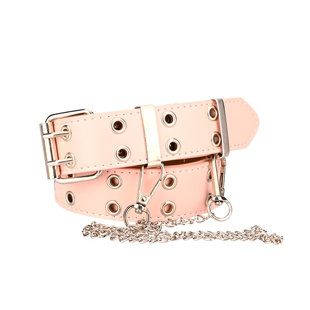 Women Punk Chain Belt Adjustable Double Row Hole Eyelet Waistband with Eyelet Chain Decorative Belts