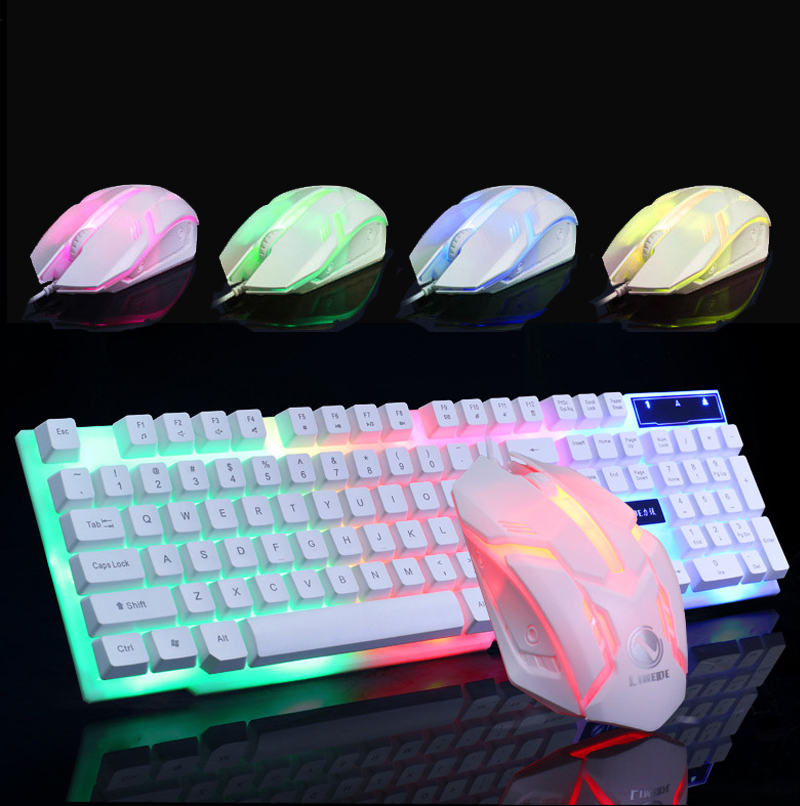 LED Backlight Gaming Wired Keyboard and Mouse Set USB Keyboards Ergonomics Gamer Mouse Holder Key board Computer Game Keyboard