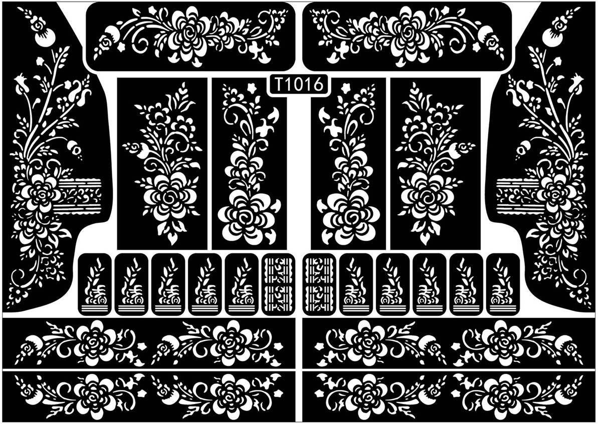 1pc KD22 plantilla para tatuajes manos/plantillas de tatuajes de Henna para pintar mehndi cuerpo pintura Kit de suministros: T1016