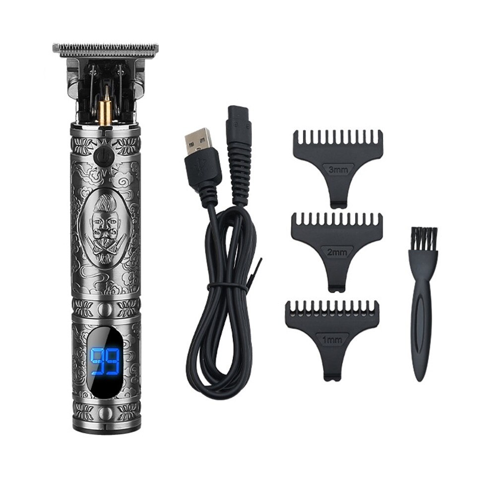 T9 métal électrique tondeuse à cheveux 10W LCD affichage tondeuse à cheveux Portable sans fil tondeuses à cheveux USB rasoir pour homme cheveux Style outil: LCD Grey