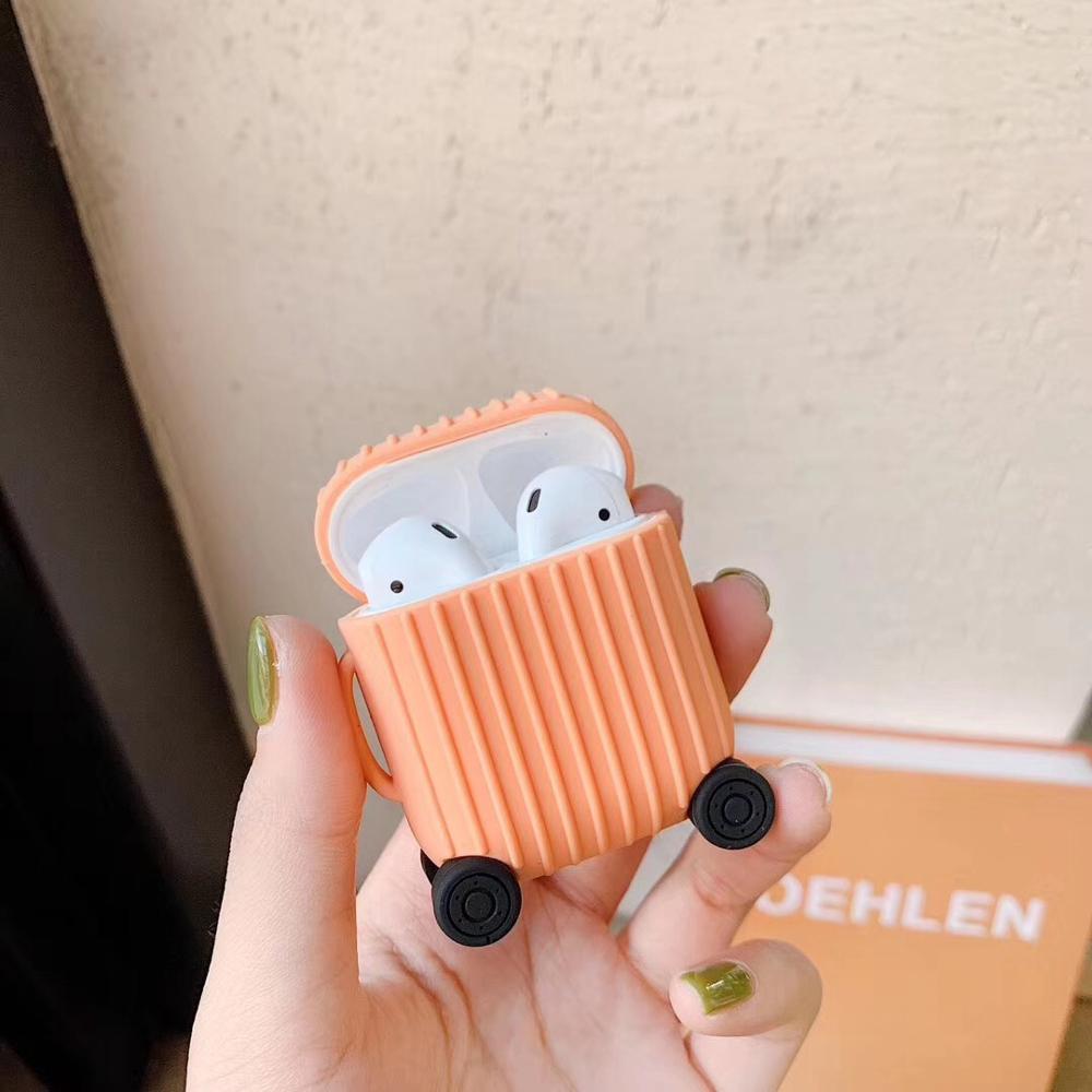 luxury For AirPods Case mini trunk box Earphone Accessories Case funda Cute Simple headphone silicon Cover For Air pods 1/2 case: orange