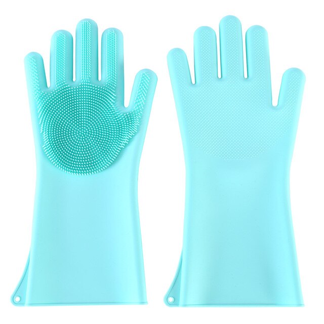One Pair Dishwashing Cleaning Gloves Magic Silicone Rubber Dish Washing Glove For Household Scrubber Kitchen Clean Tool Scrub: One Pair Green