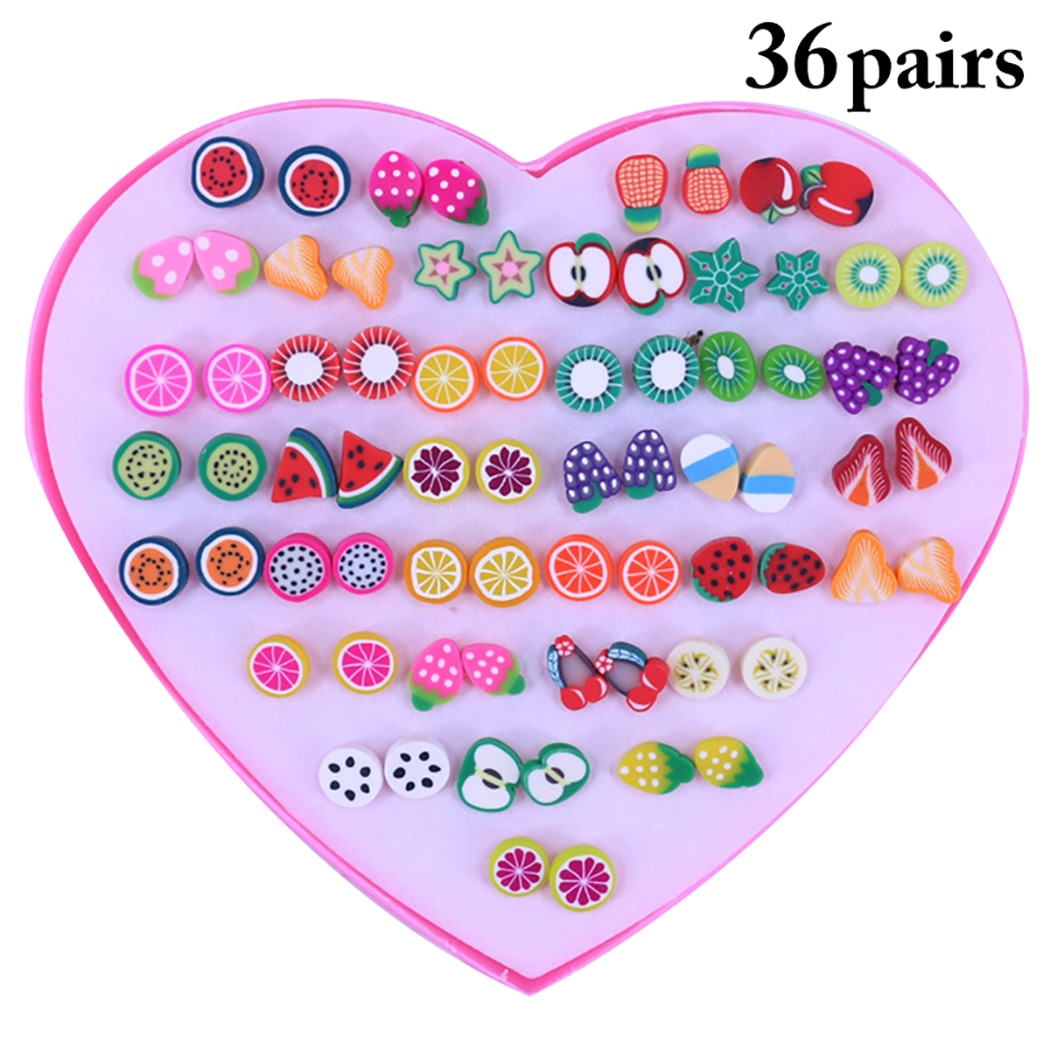 36 Paren/set Diverse Polymeer Klei Stud Oorbellen Set Handgemaakte Vruchten Cartoon Oorbellen Voor Vrouwen Meisjes Kinderen