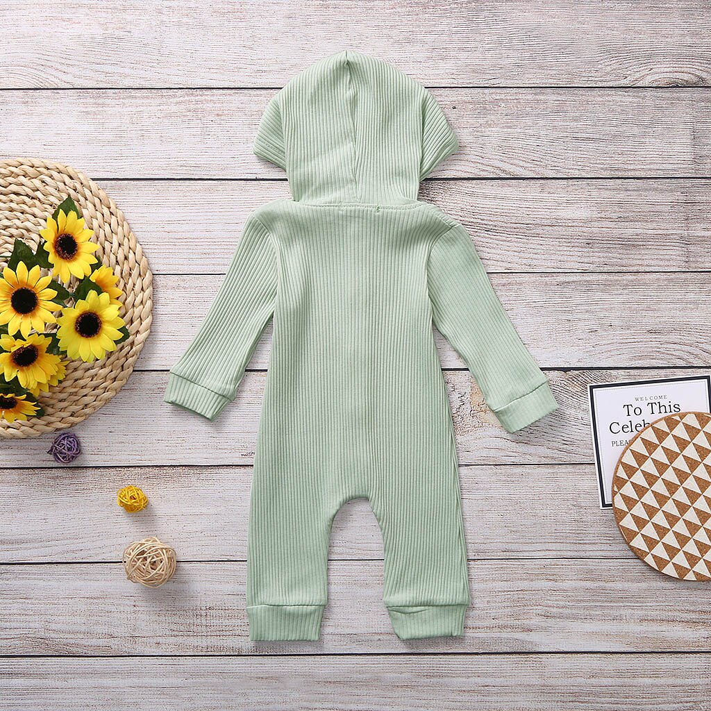 Baby Romper Girl Hooded Button Solid Color Jumpsuit Costume Born Baby Clothes Onesie Toddler Kids Winter Clothes 19Sep