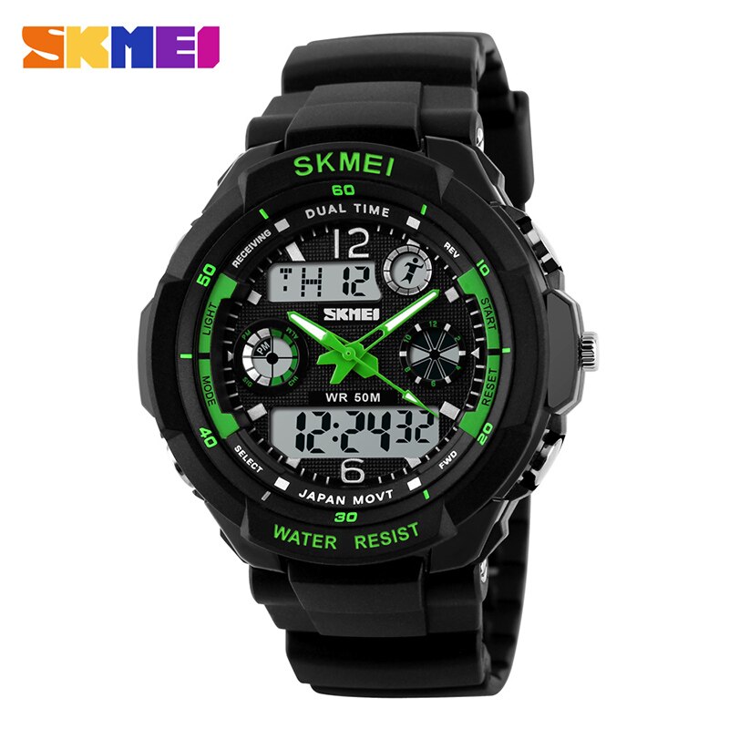 SKMEI Sport Horloges Mannen Dual Display Horloges Chronograph 50M Waterdicht Alarm Kalender Back Light Horloge 0931: Green