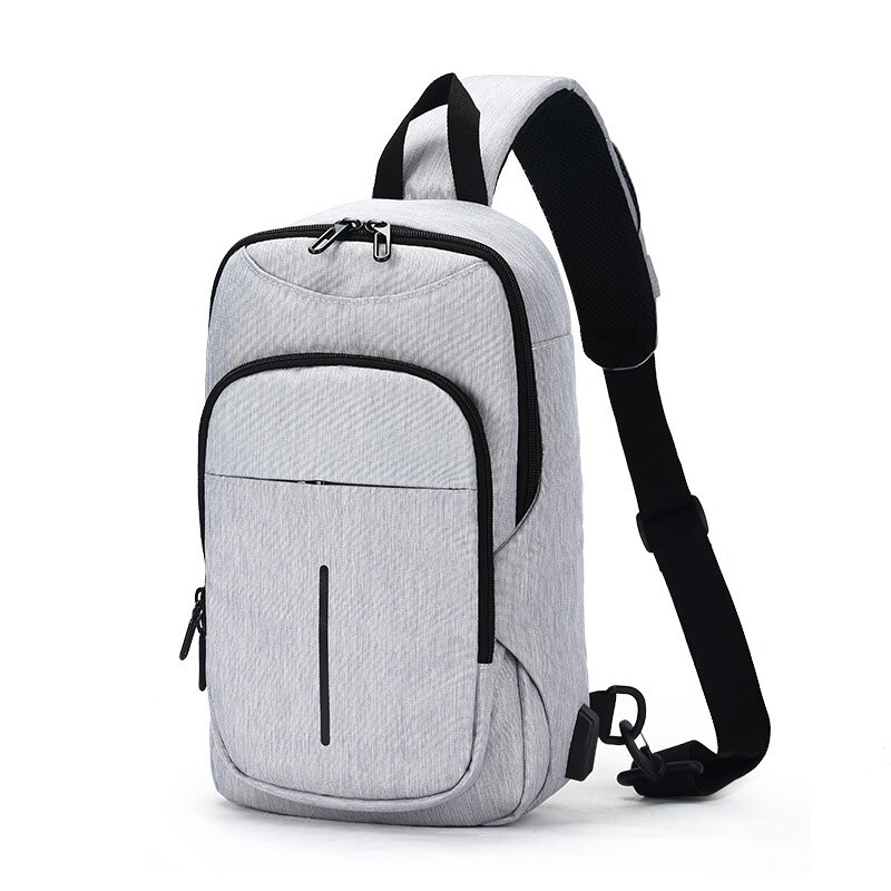 Sac à bandoulière imperméable pour hommes, sac de poitrine Anti-vol avec Interface USB de grande capacité, sacoche masculine: Gris