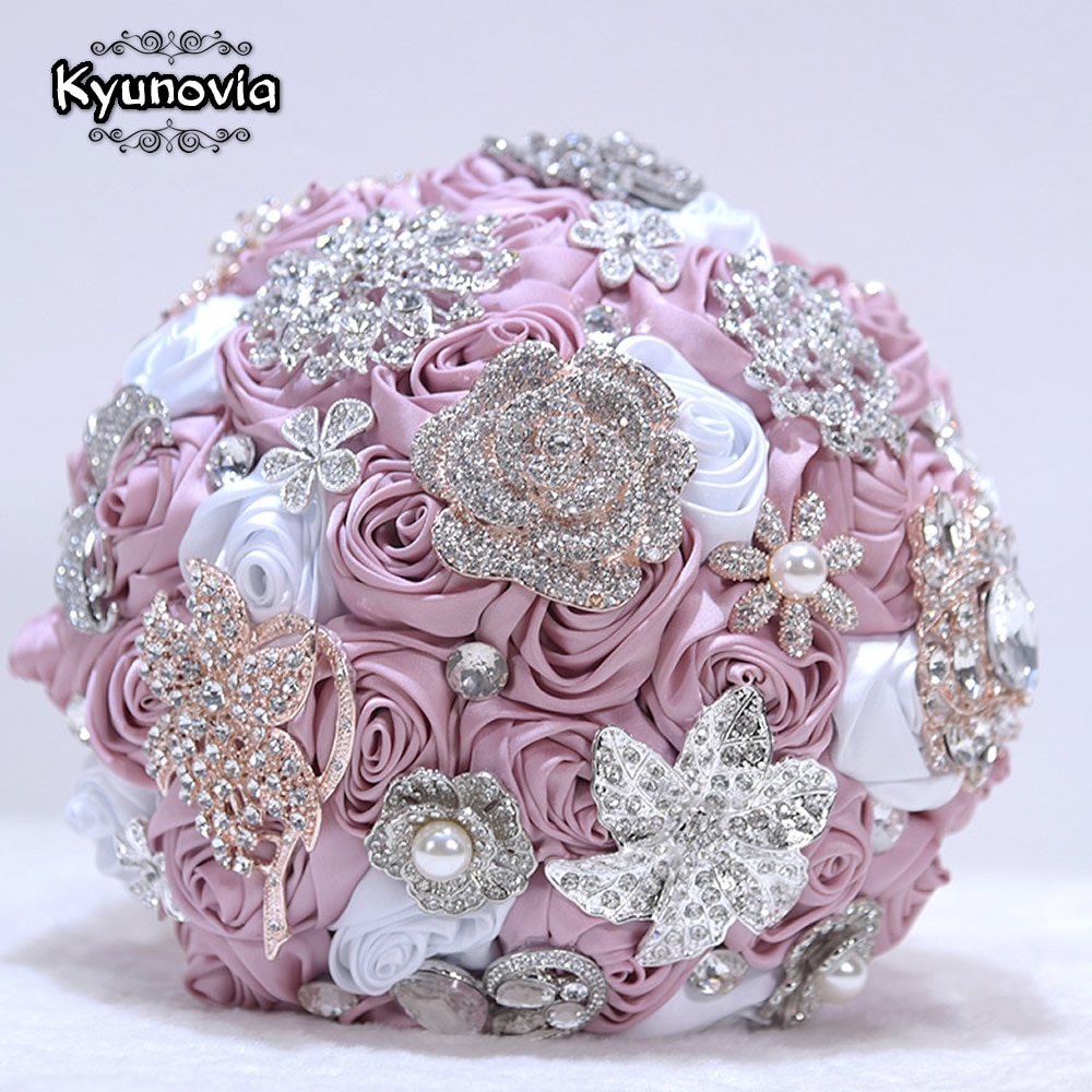 Bouquet de bijoux de mariage en or Rose, Rose, bordeaux, bijoux de mariage, cristal scintillant, bouquet de luxe par souvenir, D59