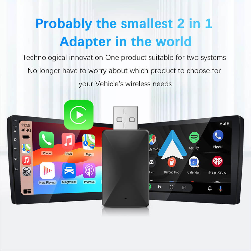 Adaptateur CarPlay Android Auto filaire vers sans fil, stéréo de voiture OEM avec USB Plug and Play, 2 en 1