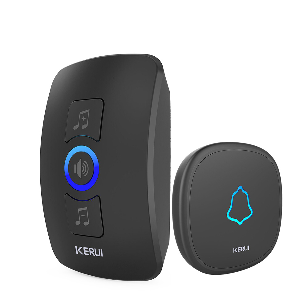 KERUI Home Security Wireless Welcome Emergency Alarm Door Bell 433MHz Entry Door Alert Waterproof Button Doorbell: Doorbell kit2-black