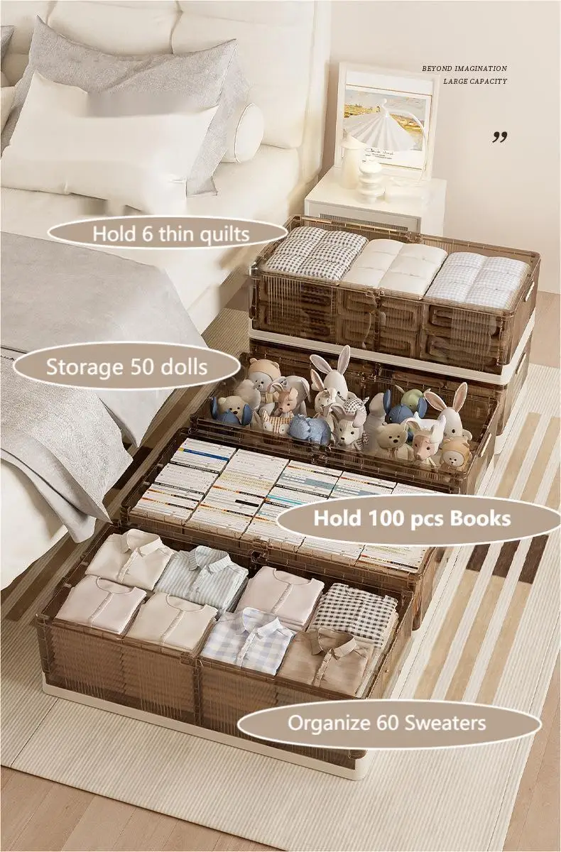 Opvouwbare Plastic Opbergdoos Met Wielen Onder Bed-Grote Capaciteit Slaapkamerkleding En Speelgoed Organizer
