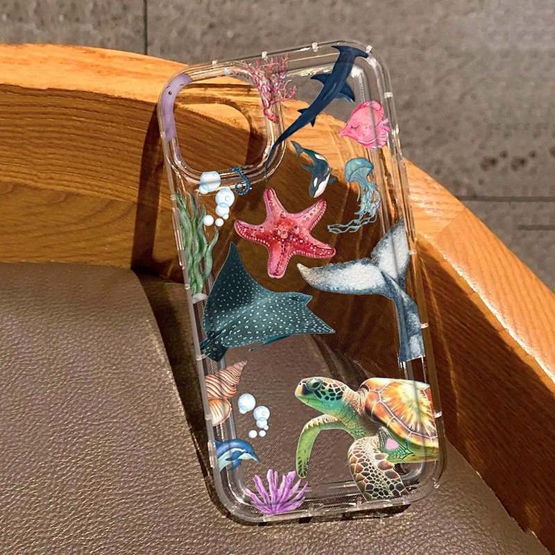 Funda de teléfono transparente con estampado de tortuga marina de animales marinos de verano para iPhone 11 12 13 14 15 16 Pro Max XS X XR 7 8 Plus 16e SE 2022: Azul / Para iPhone XS