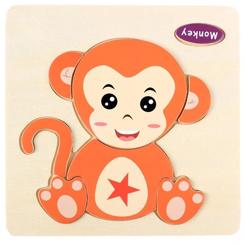 Di Puzzle Trama di Legno Animale Giocattoli Educativi di Apprendimento Precoce per I Bambini Per Bambini di Scuola Materna AN88: monkey