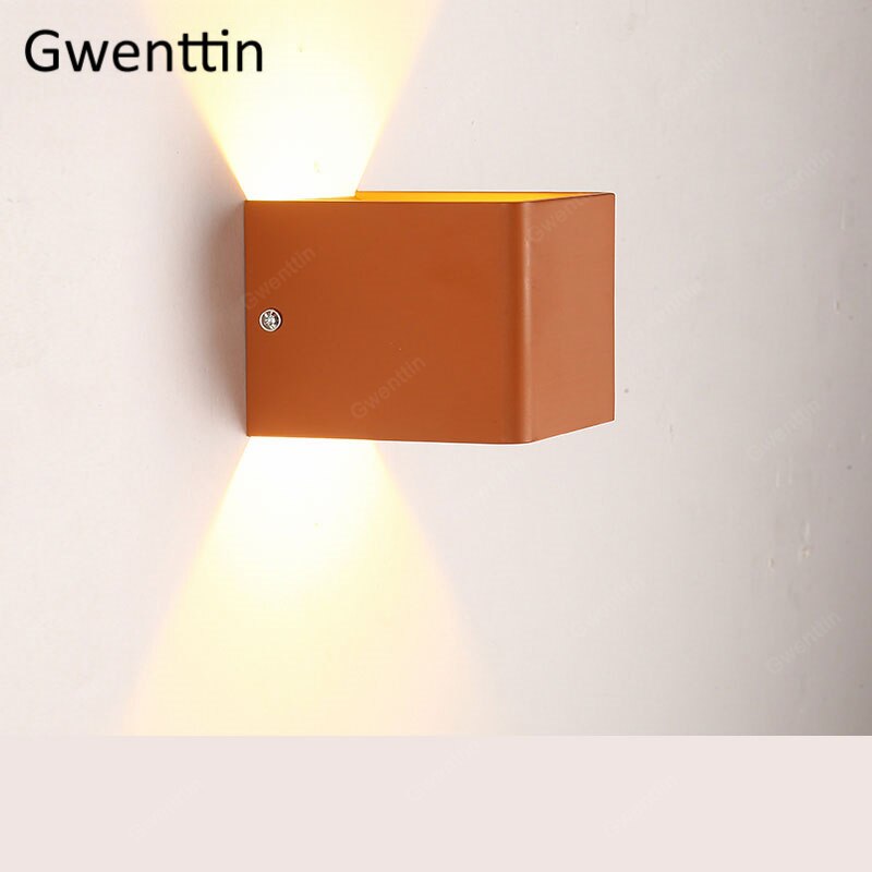 7W Nordic Vierkante Wandlampen Moderne Verlichting Voor Thuis Led Spiegel Lampen Badkamer Slaapkamer Lamp Ijzer Blaker armatuur: Oranje / Cool White(5500-7000K)