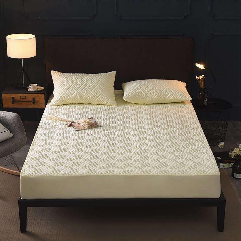 Katoenen gewatteerde bedovertrek, dikke matrashoes, bescherming, elastisch hoeslaken, anti-muggen topper, 180 x 200 matrasbeschermer: B geel / 150 200 30cm
