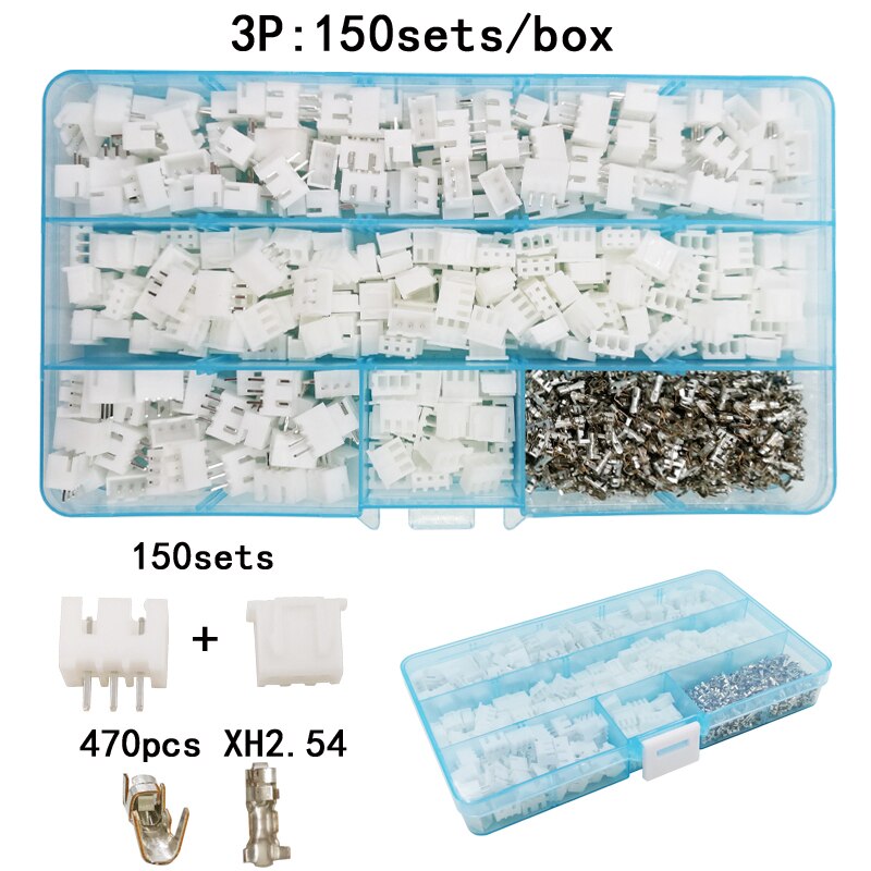 150 sets/box pak 3p pin 2.54mm XH2.54 connector plug + rechte naald + terminal socket Header draad Adapter connectors