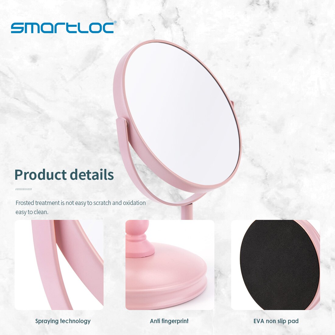 Espejo de maquillaje compacto giratorio de 2 caras, espejo redondo de doble cara para escritorio, con aumento de 5X, con de tocador