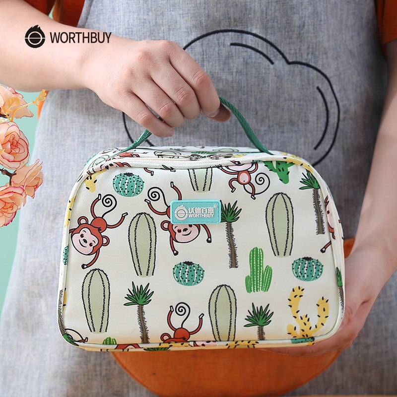 WORTHBUY Cute Monkey Lunch Bag Portable Thermal Lunch Box Bag For Woman Kids School Picnic Waterproof Oxford Food Container Bag