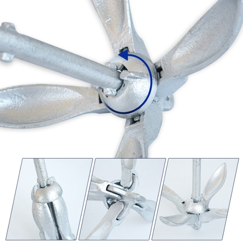 Inflatable Boat Rubber Boat Anchor 31Cm Galvanized 1.5Kg Foldable Carbon Steel Anchor With 20 Meters Of Rope