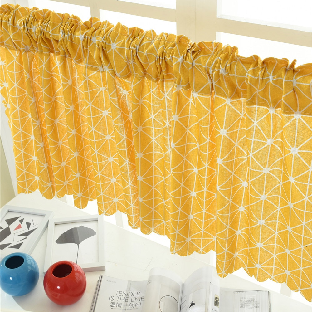 Cenefa de rejilla a rayas para ventana, faldones de cortinas opacas, cortas, semitransparentes, de bolsillo, para Cocina