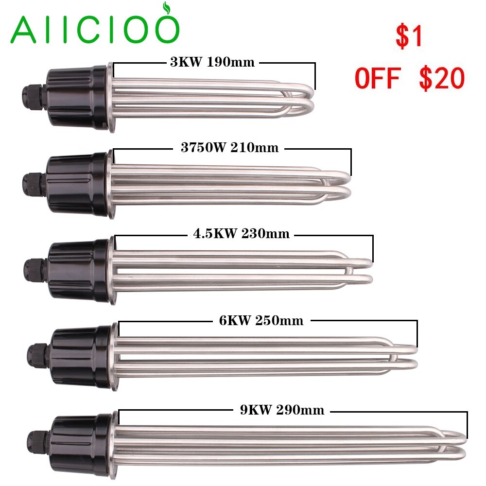 AIICIOO 2&quot;Tri Clamp Heating Element 220v for Liquid Brewing SUS304 64mm Flange Power 3KW/4.5KW/6KW/9KW/380V 12KW